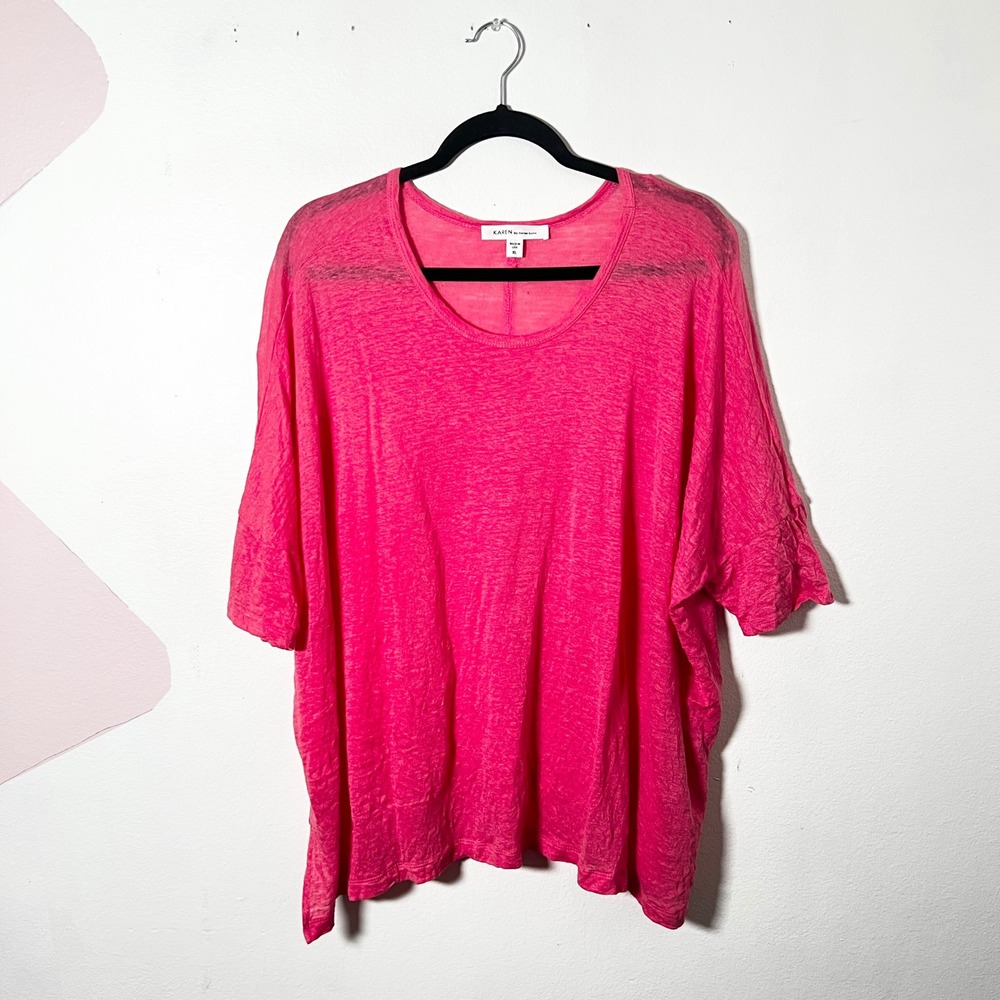 Karen by Karen Kane Womens XL Hot Pink 100% Linen Scoop Neck Oversized Top